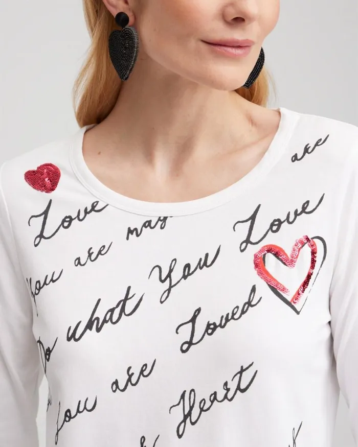 Chico039s Tops Embroidered Love Note Tee Alabaster 8211 Clothing