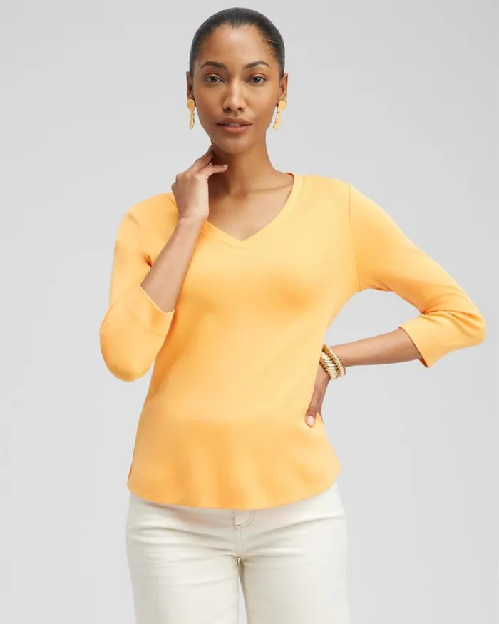 Chico039s Tops Everyday 34 Sleeve Tee Mango Sorbet 8211 Clothing