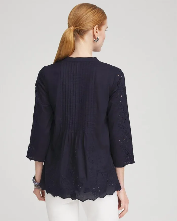 Chico039s Tops Eyelet Scallop Hem Blouse Classic Navy 8211 Clothing