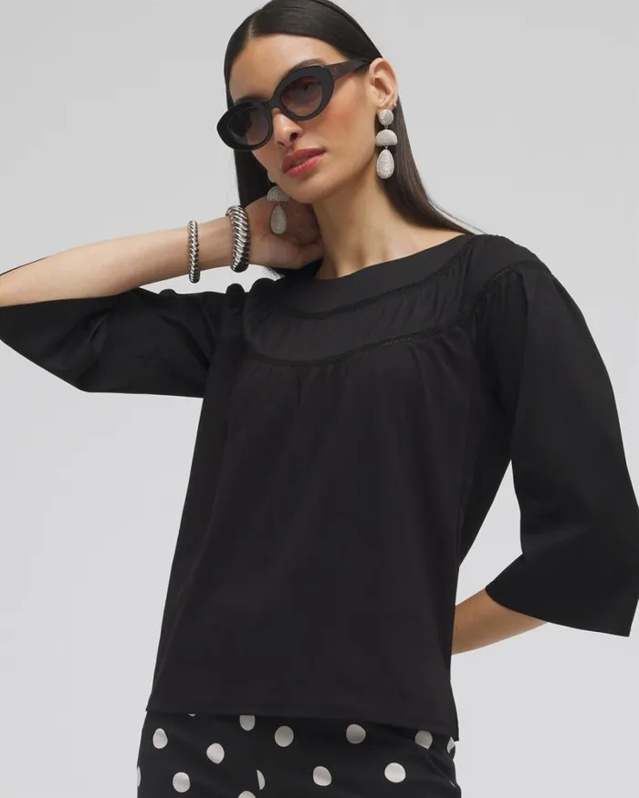 Chico039s Tops Eyelet Trim Top Black 8211 Clothing