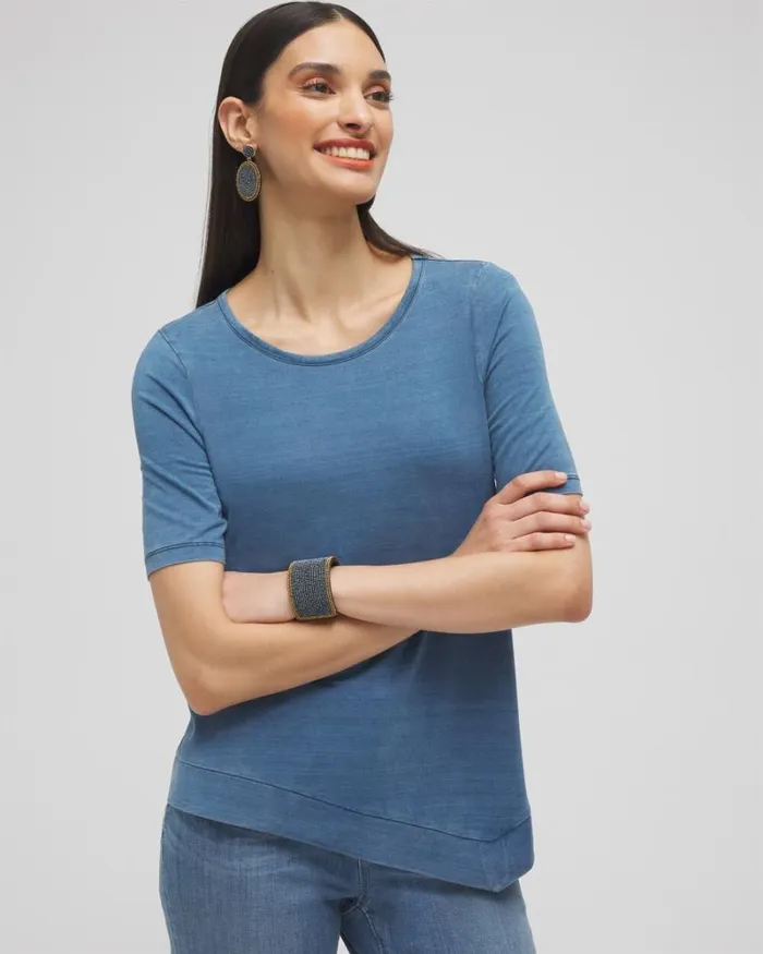 Chico039s Tops Faux Denim Asymmetrical Tee Light Riviera Authentic 8211 Clothing