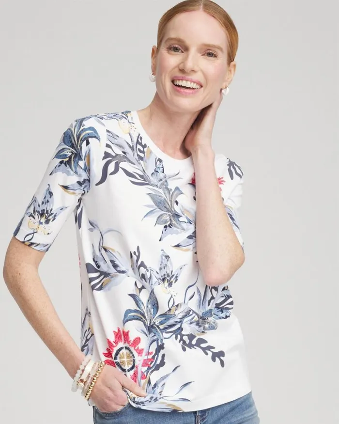 Chico039s Tops Floral Artisan Tee Alabaster 8211 Clothing