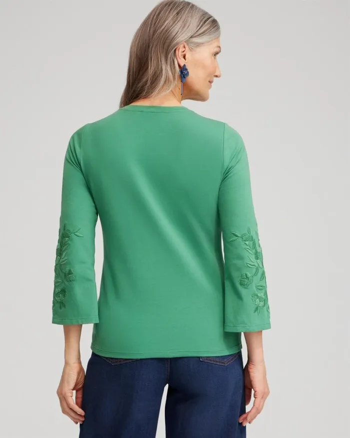 Chico039s Tops Floral Embroidered Sleeve Tee Black 8211 Clothing