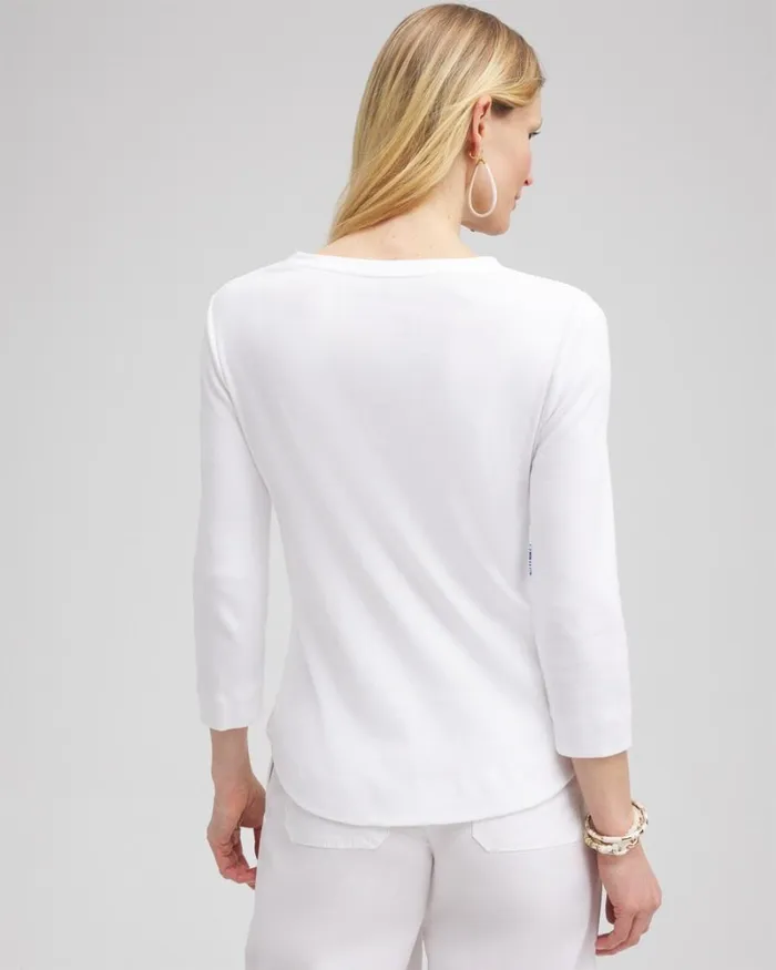 Chico039s Tops Floral Everyday 34 Sleeve Tee Alabaster 8211 Clothing