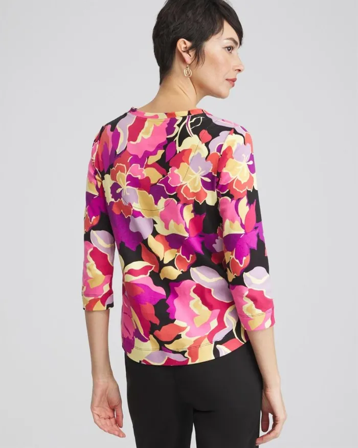 Chico039s Tops Floral Everyday 34 Sleeve Tee Fresh Plum 8211 Clothing