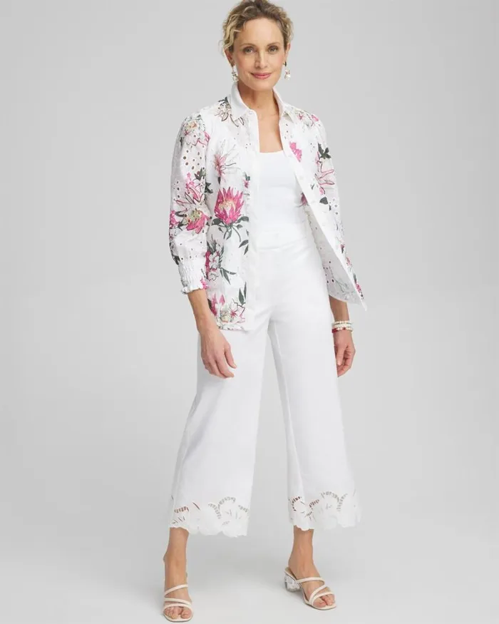 Chico039s Tops Floral Eyelet Shirt Pink Bromeliad 8211 Clothing