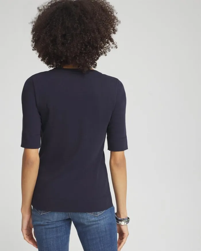 Chico039s Tops Floral Jewel Neck Tee Classic Navy 8211 Clothing