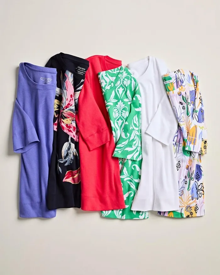 Chico039s Tops Floral Jewel Neck Tee Classic Navy 8211 Clothing