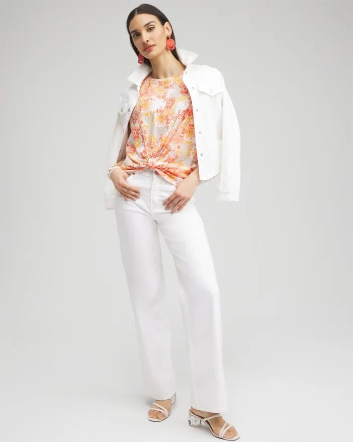 Chico039s Tops Floral Knot Front Tee Smokey Taupe 8211 Clothing