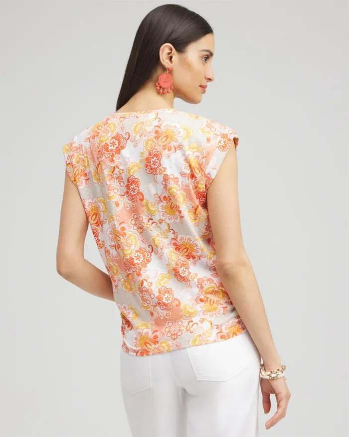 Chico039s Tops Floral Knot Front Tee Smokey Taupe 8211 Clothing