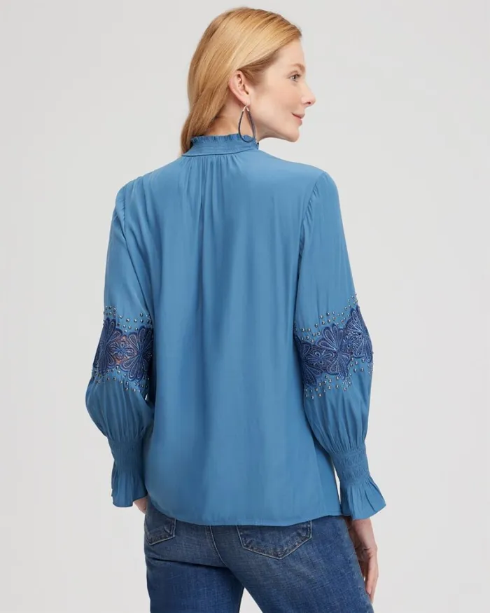 Chico039s Tops Floral Lace Detail Top Blue Echo 8211 Clothing