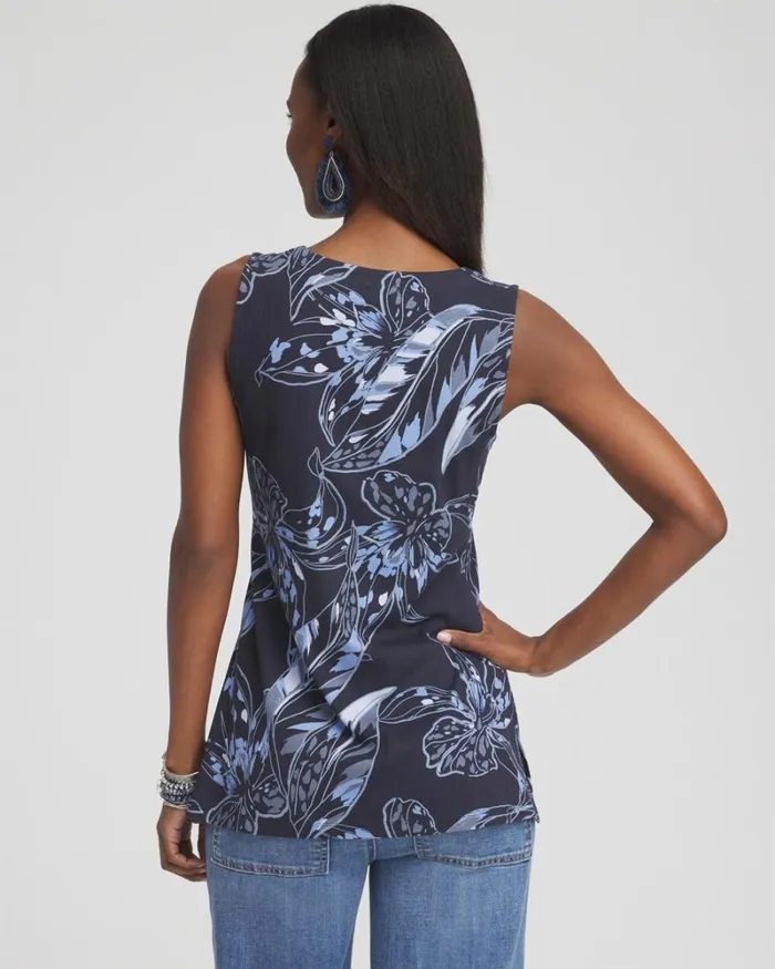 Chico039s Tops Floral Notch Neck Tank Classic Navy 8211 Clothing