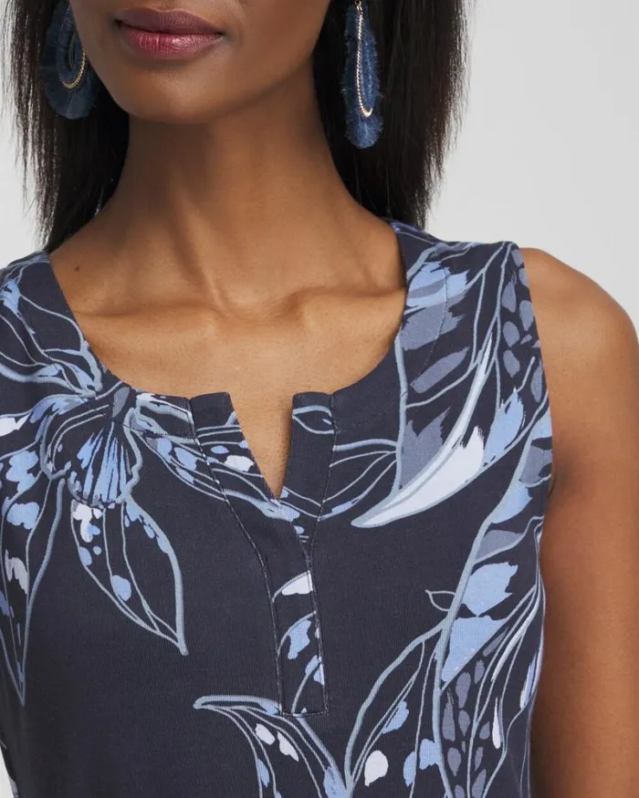 Chico039s Tops Floral Notch Neck Tank Classic Navy 8211 Clothing