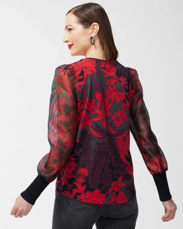 Chico039s Tops Floral Organza Sleeve Tee Black 8211 Clothing