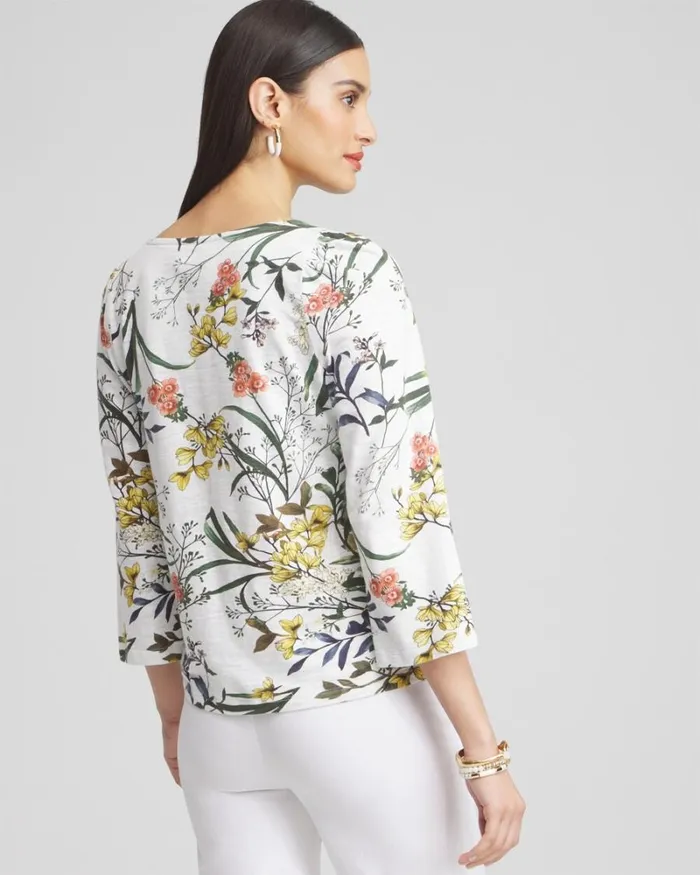 Chico039s Tops Floral Square Neck Bell Sleeve Top Alabaster 8211 Clothing
