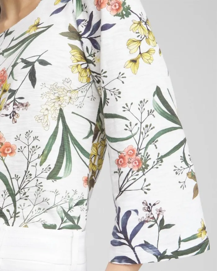 Chico039s Tops Floral Square Neck Bell Sleeve Top Alabaster 8211 Clothing