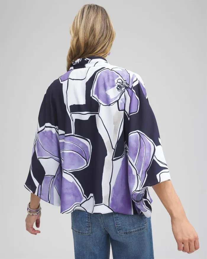 Chico039s Tops Floral Surplice Poncho Classic Navy 8211 Clothing