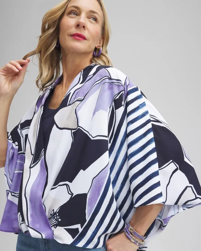 Chico039s Tops Floral Surplice Poncho Classic Navy 8211 Clothing