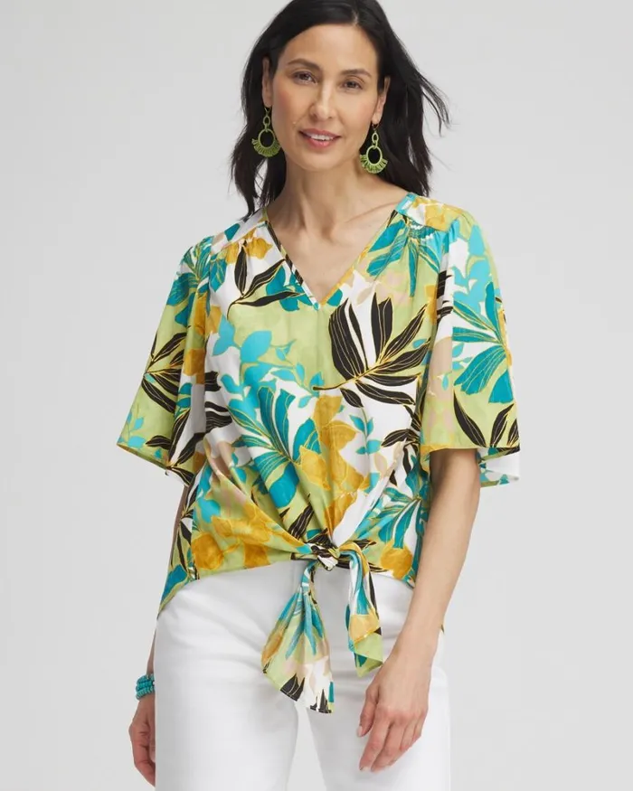 Chico039s Tops Flutter Sleeve TieFront Top Spanish Moss 8211 Clothing