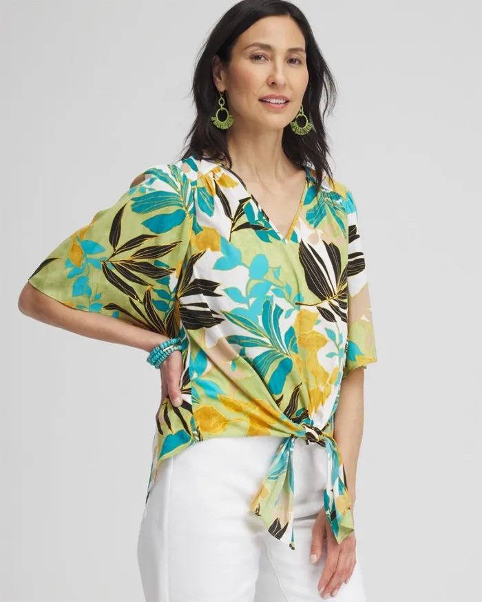 Chico039s Tops Flutter Sleeve TieFront Top Spanish Moss 8211 Clothing
