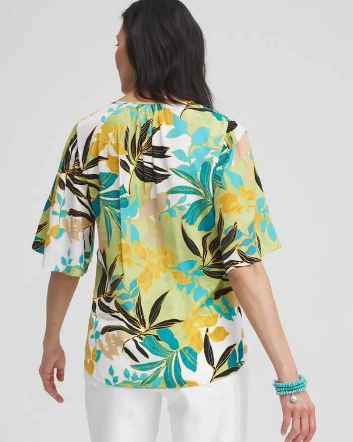 Chico039s Tops Flutter Sleeve TieFront Top Spanish Moss 8211 Clothing