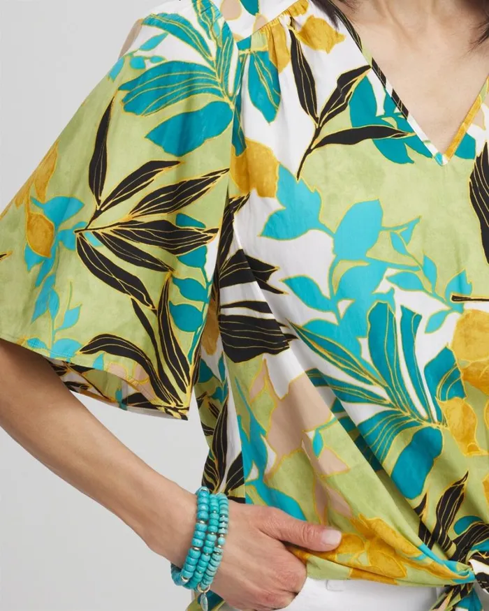 Chico039s Tops Flutter Sleeve TieFront Top Spanish Moss 8211 Clothing