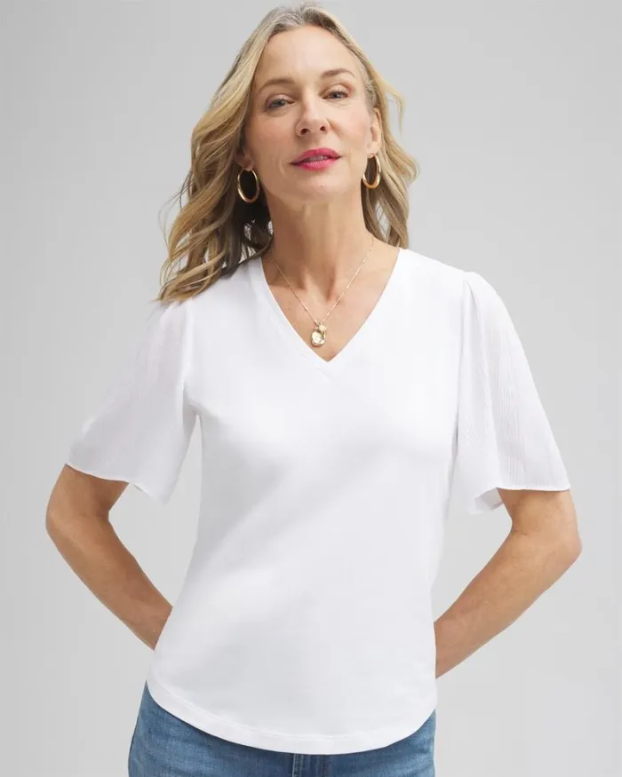 Chico039s Tops Gauze Flutter Sleeve Top Alabaster 8211 Clothing