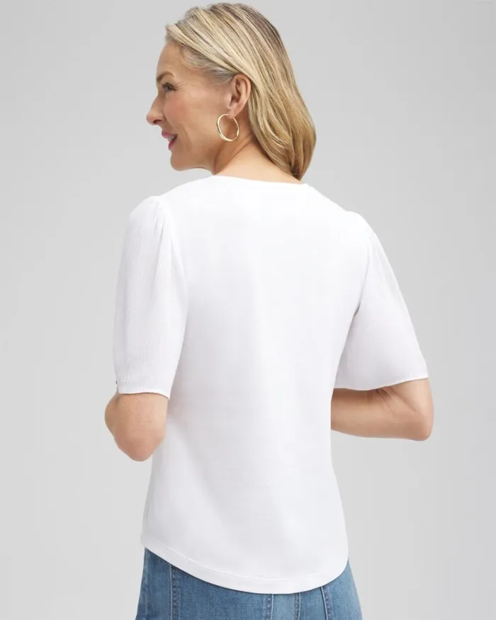 Chico039s Tops Gauze Flutter Sleeve Top Alabaster 8211 Clothing