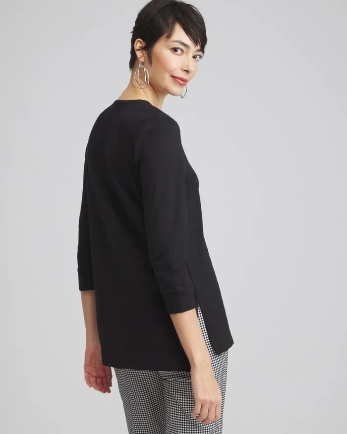 Chico039s Tops Henley Side Slit Tunic Nectarine 8211 Clothing