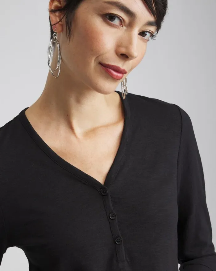 Chico039s Tops Henley Side Slit Tunic Nectarine 8211 Clothing