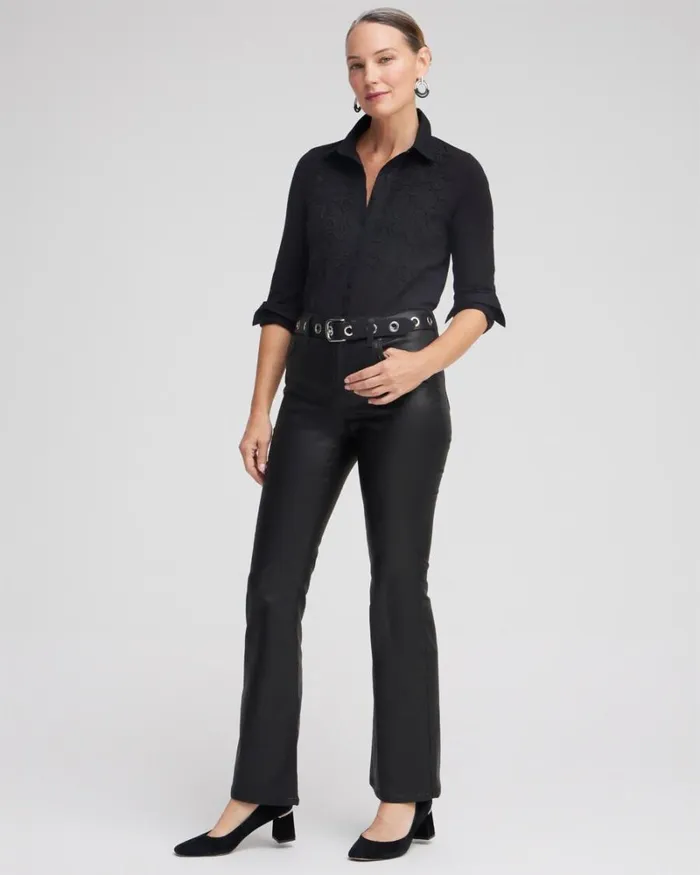 Chico039s Tops Knit Woven Lace Applique Shirt Black 8211 Clothing