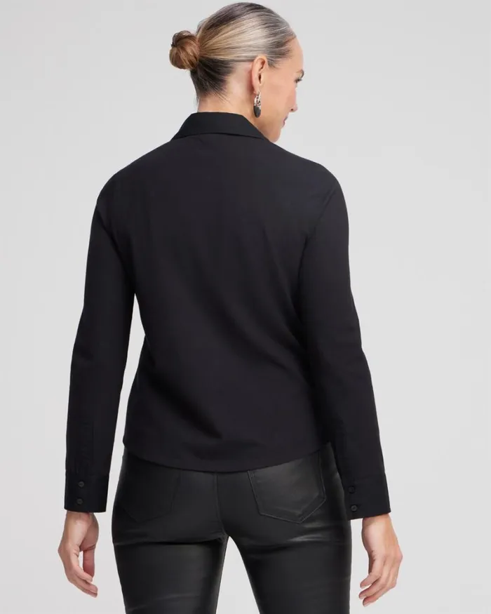 Chico039s Tops Knit Woven Lace Applique Shirt Black 8211 Clothing