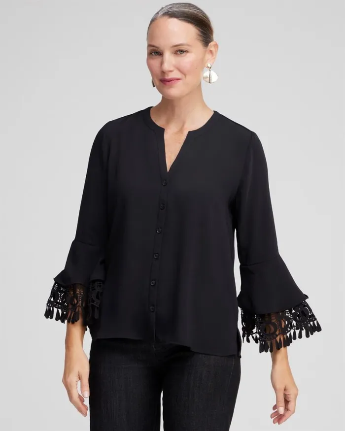 Chico039s Tops Lace Detail Long Sleeve Top Black 8211 Clothing