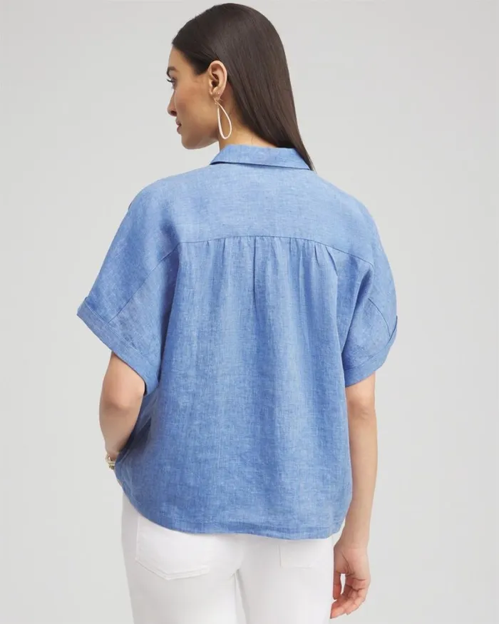 Chico039s Tops Linen Embroidered Applique Shirt Indigo 8211 Clothing