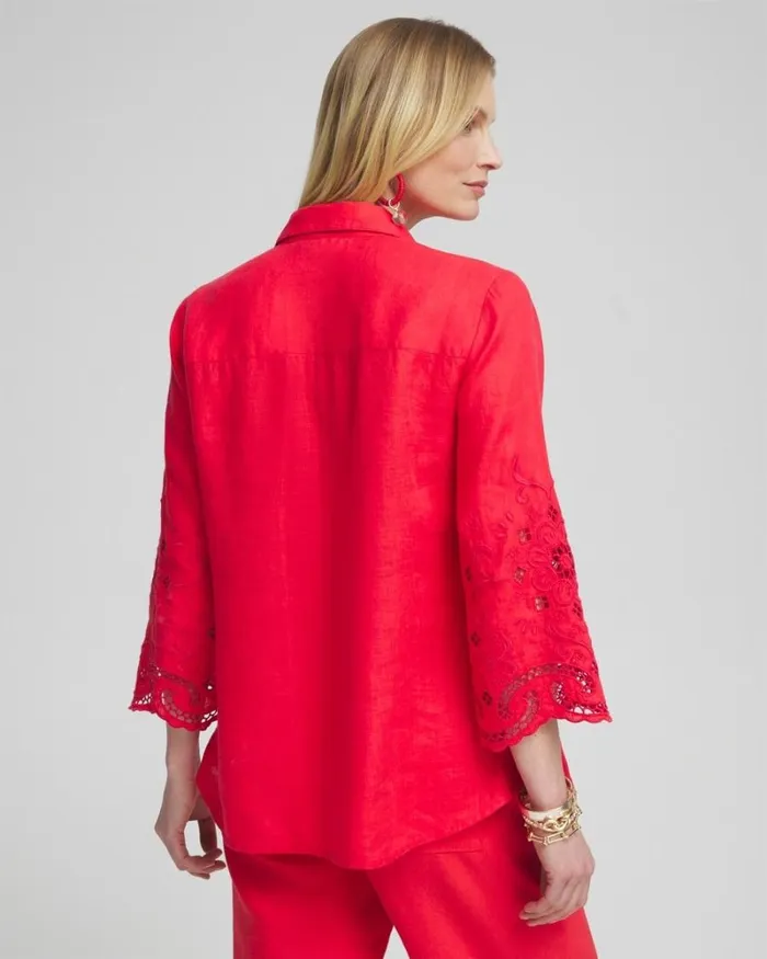 Chico039s Tops Linen Eyelet Sleeve Shirt Watermelon Punch 8211 Clothing