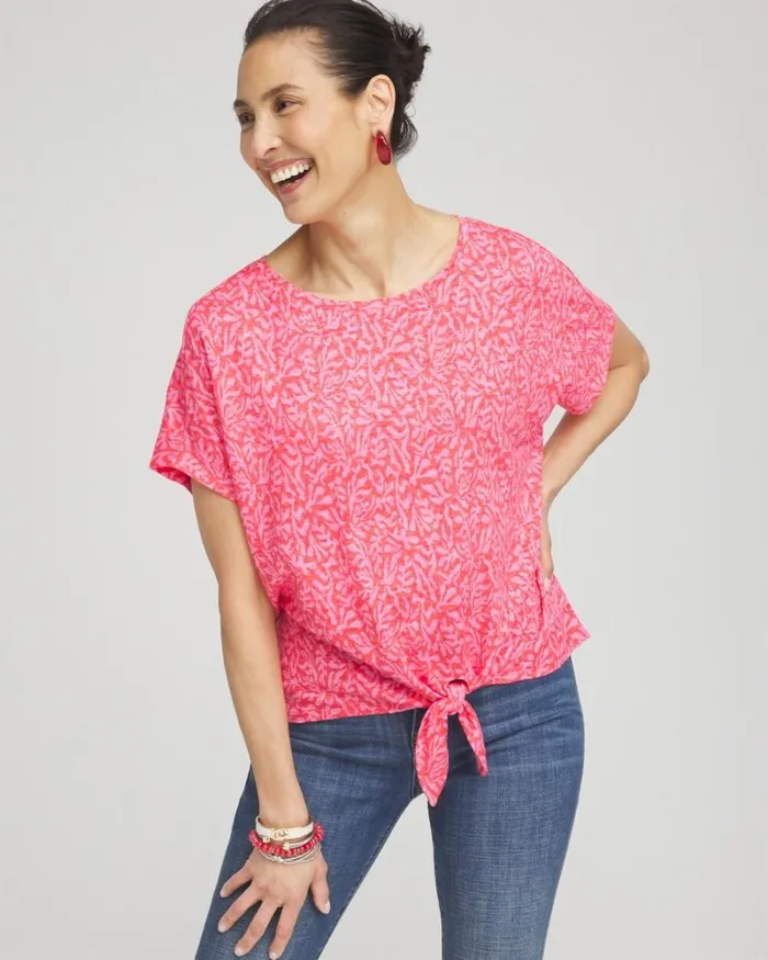 Chico039s Tops Linen Reef Tie Front Tee Watermelon Punch 8211 Clothing