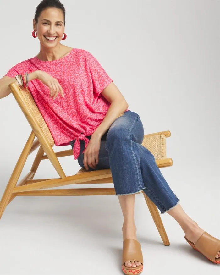 Chico039s Tops Linen Reef Tie Front Tee Watermelon Punch 8211 Clothing