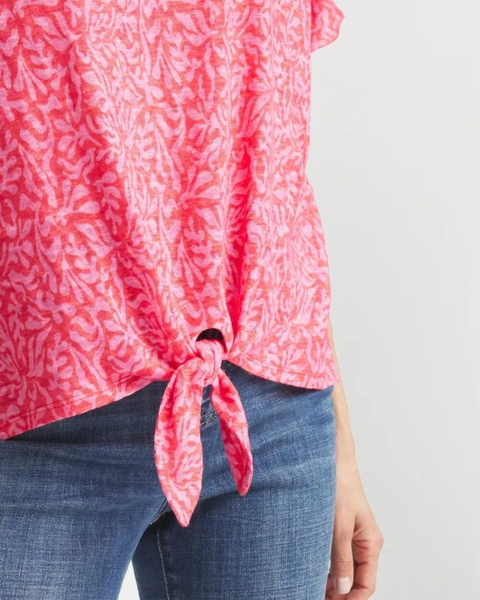 Chico039s Tops Linen Reef Tie Front Tee Watermelon Punch 8211 Clothing