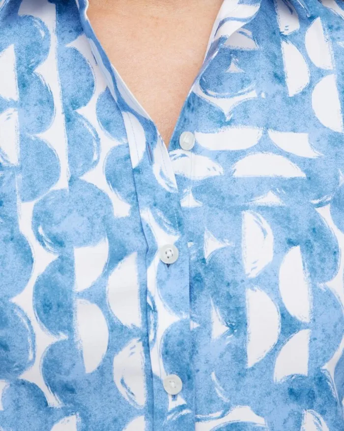 Chico039s Tops No Iron 34 Sleeve Half Moon Shirt Azores Blue 8211 Clothing