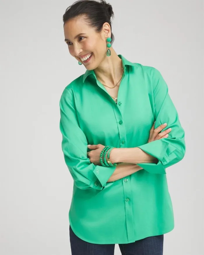 Chico039s Tops No Iron 34 Sleeve Stretch Shirt Grassy Green 8211 Clothing
