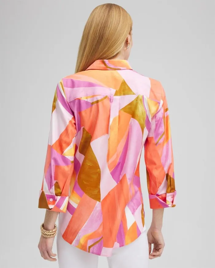Chico039s Tops No Iron Stretch Abstract Mix Shirt Nectarine 8211 Clothing