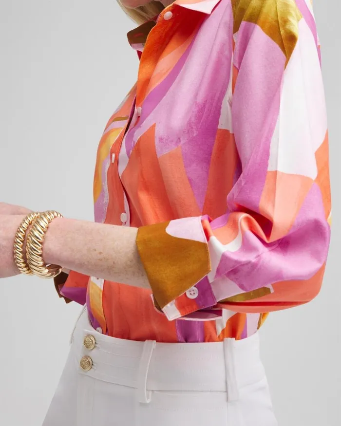 Chico039s Tops No Iron Stretch Abstract Mix Shirt Nectarine 8211 Clothing