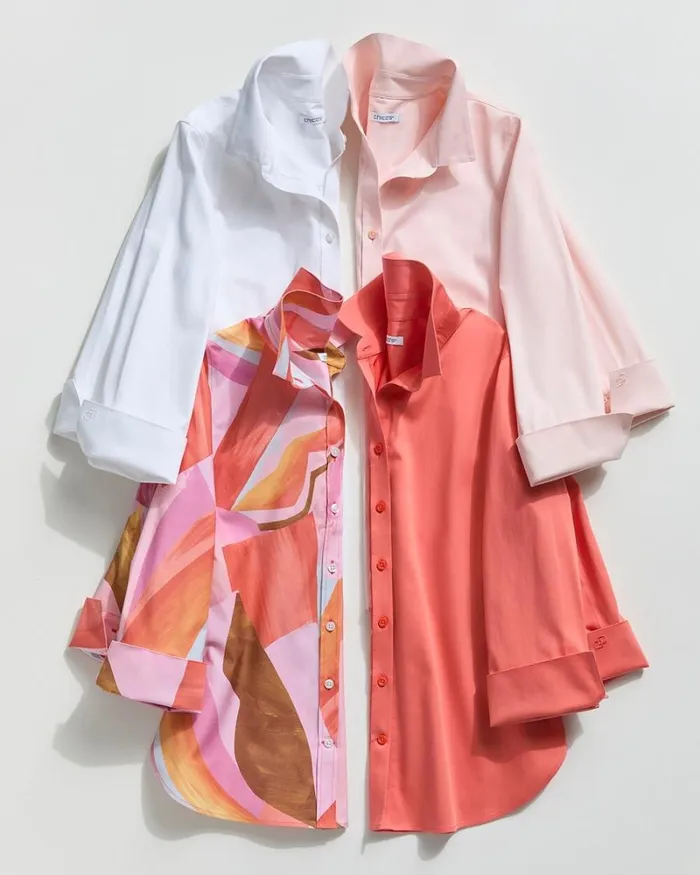 Chico039s Tops No Iron Stretch Abstract Mix Shirt Nectarine 8211 Clothing
