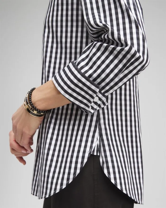 Chico039s Tops No Iron Stretch Gingham Shirt Black 8211 Clothing