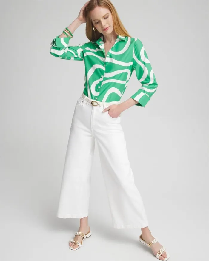 Chico039s Tops No Iron Stretch Lines Shirt Grassy Green 8211 Clothing