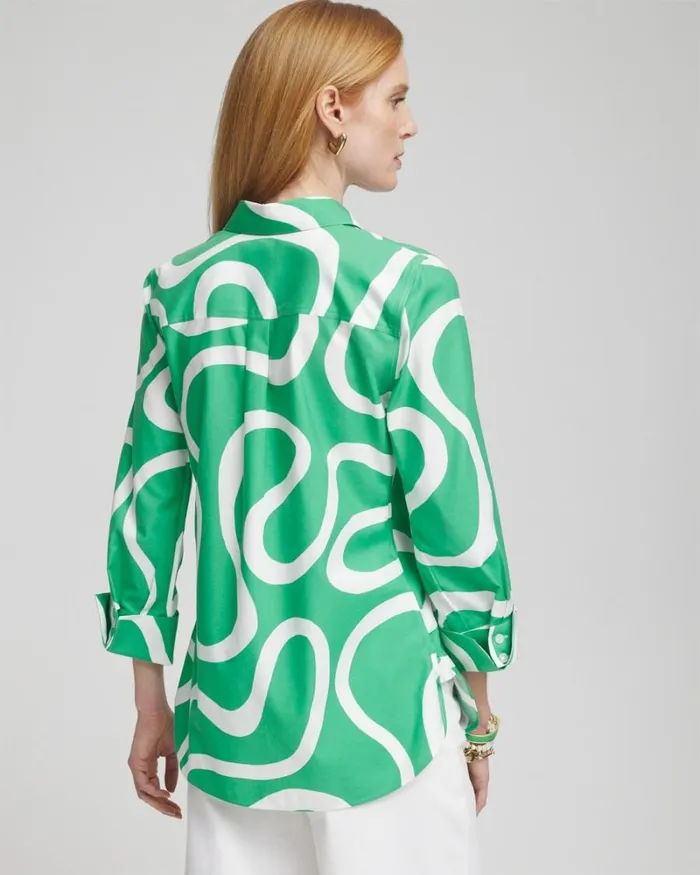 Chico039s Tops No Iron Stretch Lines Shirt Grassy Green 8211 Clothing