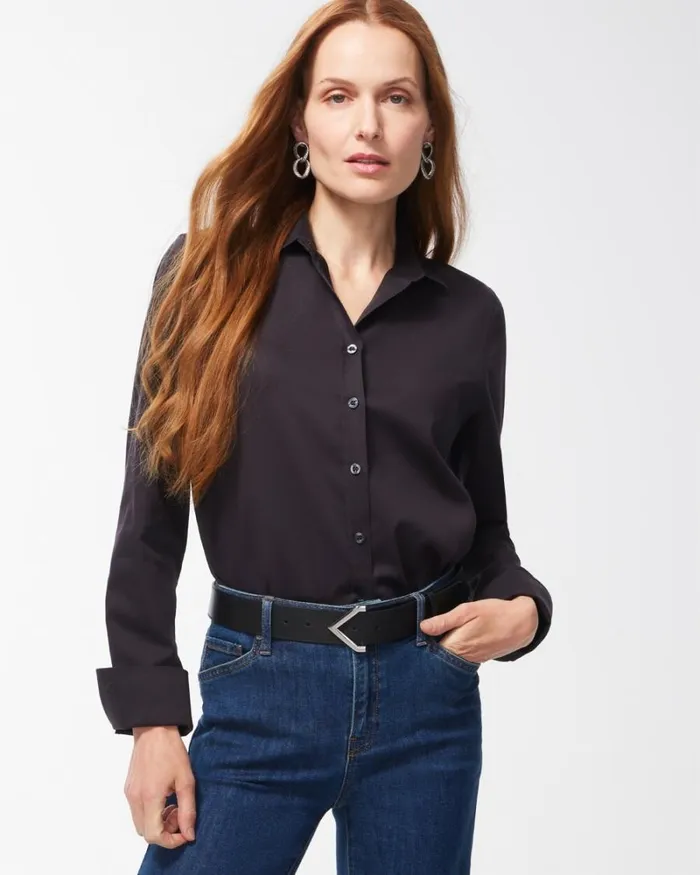 Chico039s Tops NoIron Stretch Shirt Black 8211 Clothing