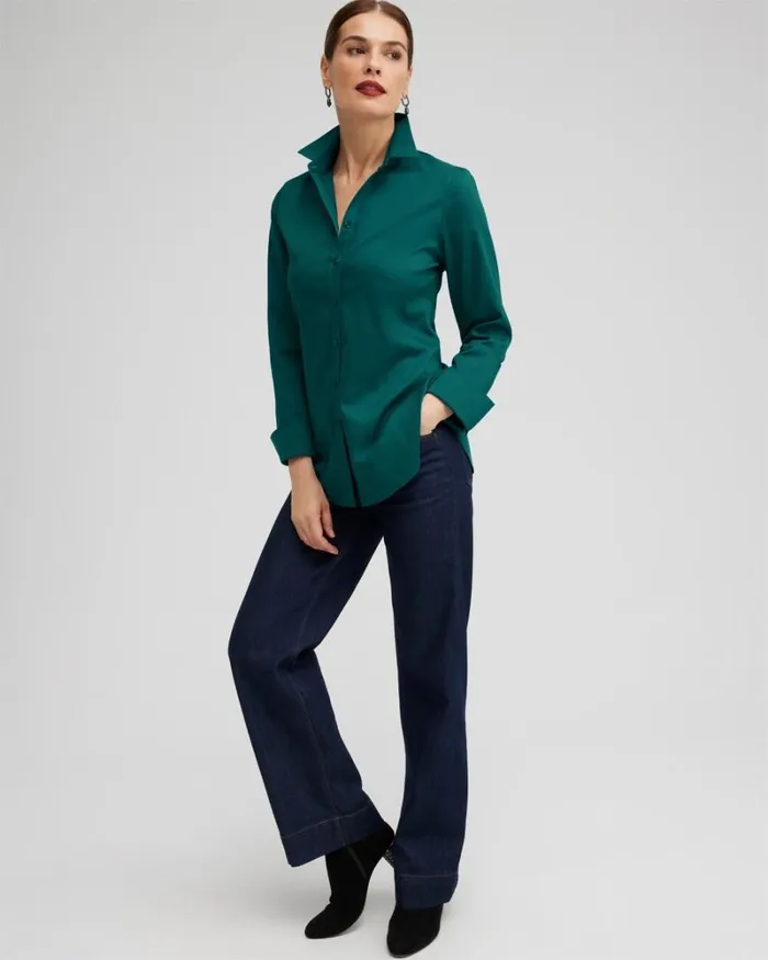 Chico039s Tops No Iron Stretch Shirt Classic Navy 8211 Clothing