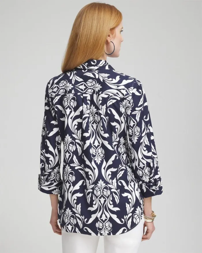Chico039s Tops No Iron Stretch Swirl Shirt Classic Navywhite 8211 Clothing