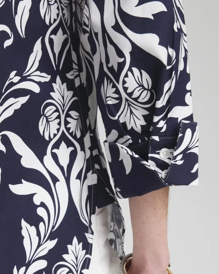 Chico039s Tops No Iron Stretch Swirl Shirt Classic Navywhite 8211 Clothing